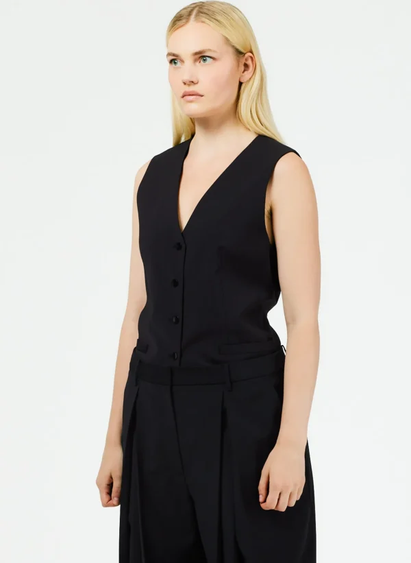 Tibi Tropical Wool Vest Black Online