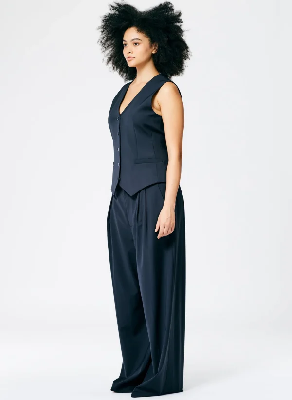 Tibi Tropical Wool Vest Navy Hot