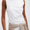 Tibi T-Shirting Shirred Crewneck Top White Flash Sale