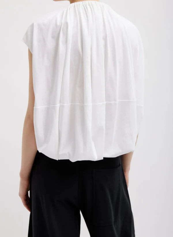 Tibi T-Shirting Shirred Neck Circular Top White Fashion