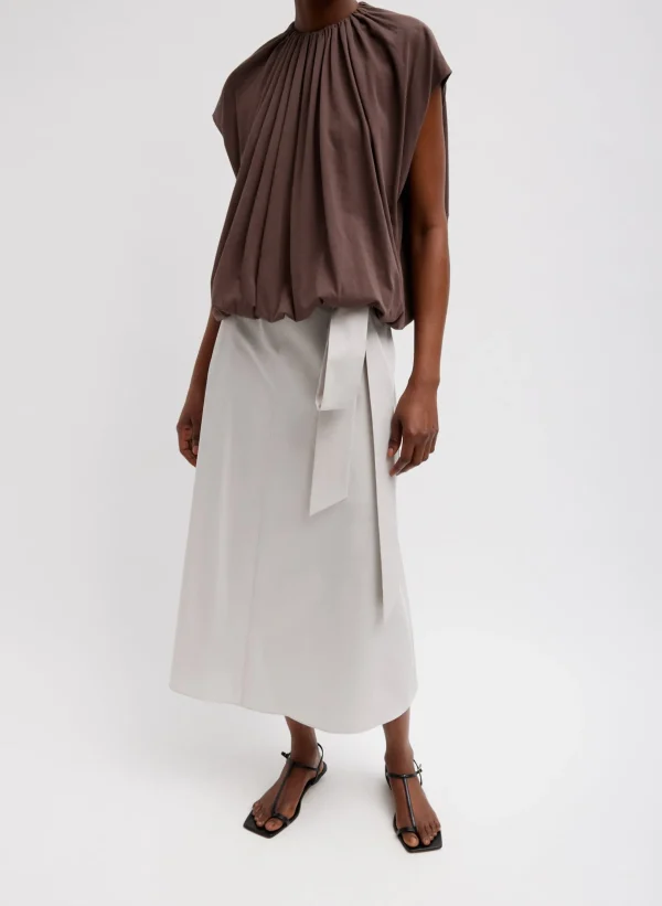 Tibi T-Shirting Shirred Neck Circular Top Cacao Shop