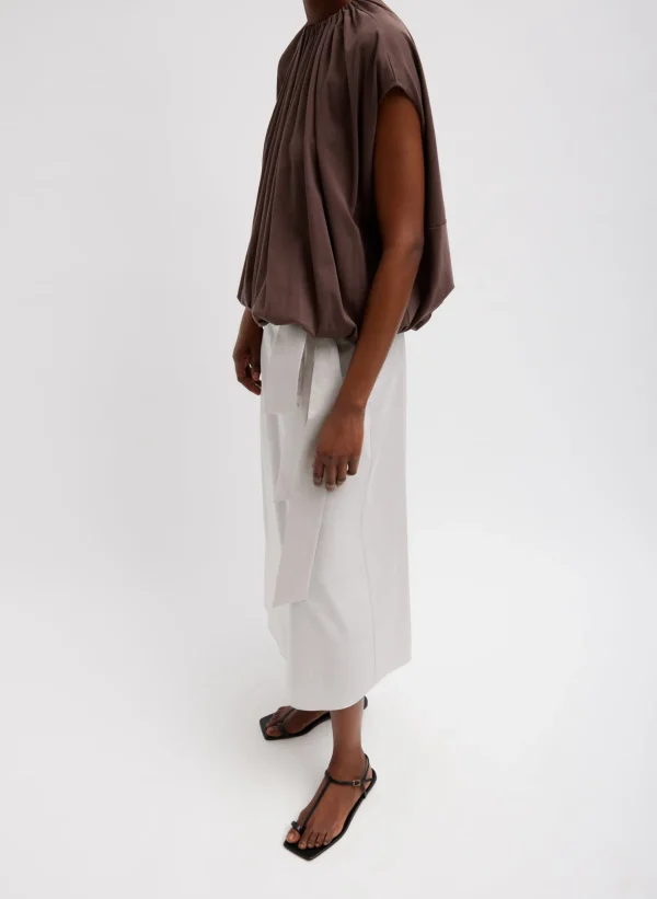 Tibi T-Shirting Shirred Neck Circular Top Cacao Shop