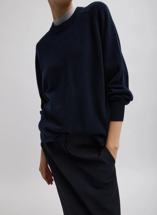 Tibi Washable Cashmere Crewneck Sweater Navy Cheap