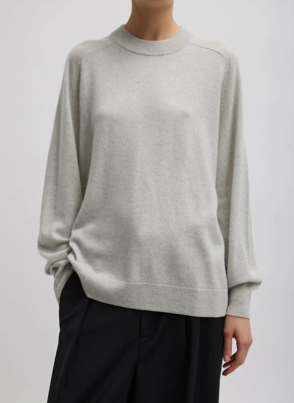 Tibi Washable Cashmere Crewneck Sweater Light Heather Grey Sale