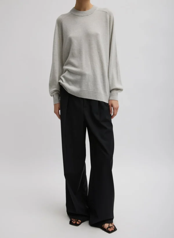 Tibi Washable Cashmere Crewneck Sweater Light Heather Grey Sale