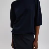 Tibi Washable Cashmere Oversized Easy T-Shirt Navy New