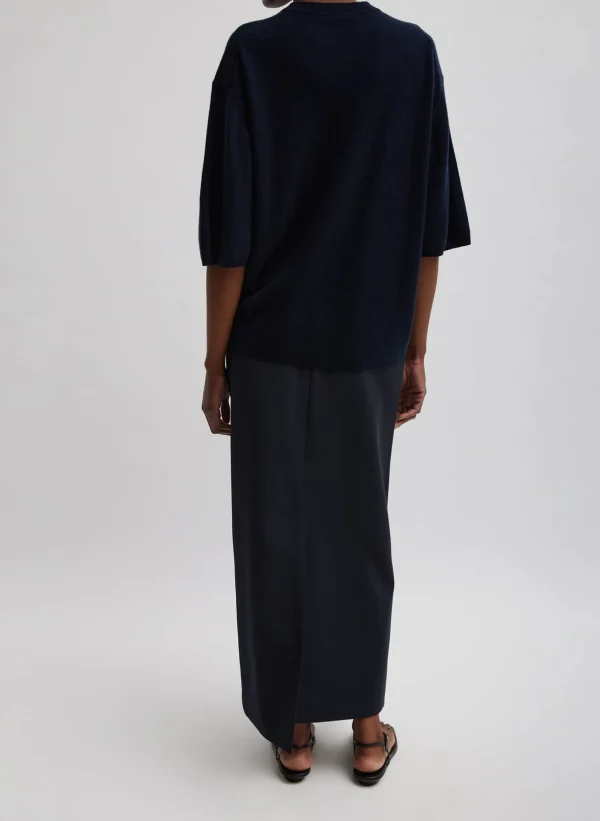 Tibi Washable Cashmere Oversized Easy T-Shirt Navy New